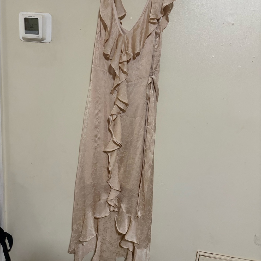 DKNY Beige High Low Ruffle Dress